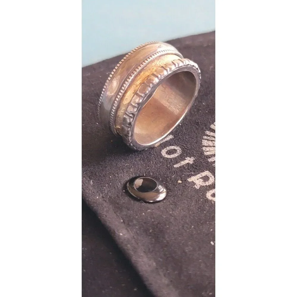 Men's Custom Ring Wedding Band Recycled Sterling & Gold Hot Rox sz 11.5- 11.75